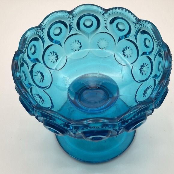 Vintage LE Smith Moon and Stars / Pedestal Candy Glass Dish / 4.5" Blue Trinket - Picture 4 of 8